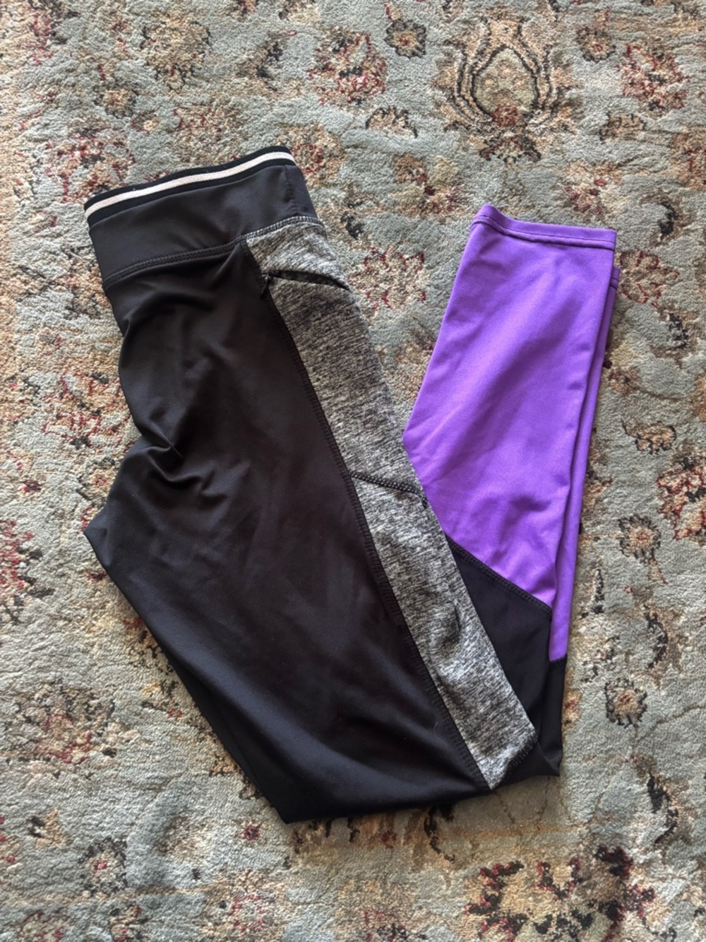 Women’s Colorblock Active Leggings - Purple, Black & Gray
